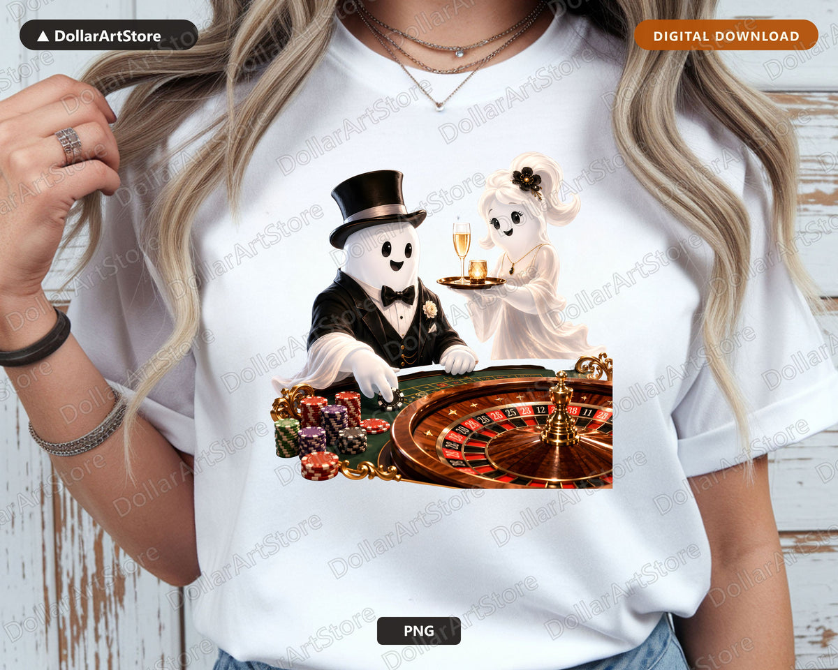 Elegant Ghost PNG Sublimation Design, Cute Halloween Characters Shirt Print Digital Download