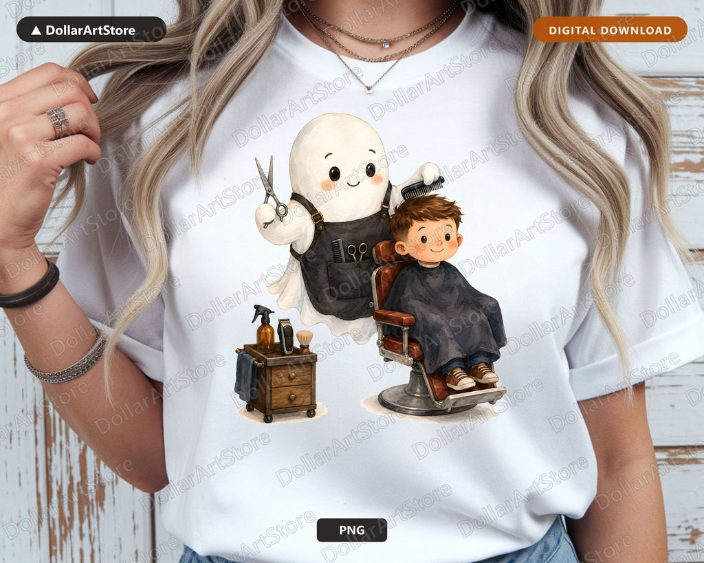 Cute Ghost Barber PNG, Sublimation Design, Shirt & Tumbler Graphic Download