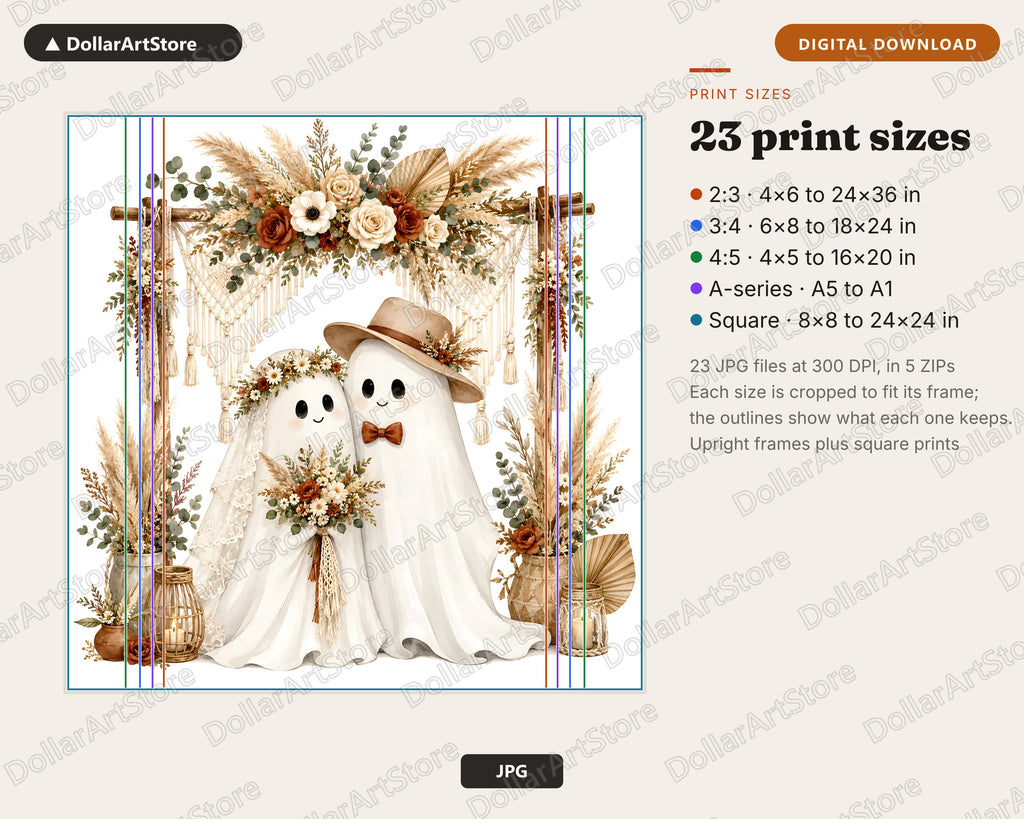 Boho Ghost Wedding Scene Printable Wall Art Digital Download