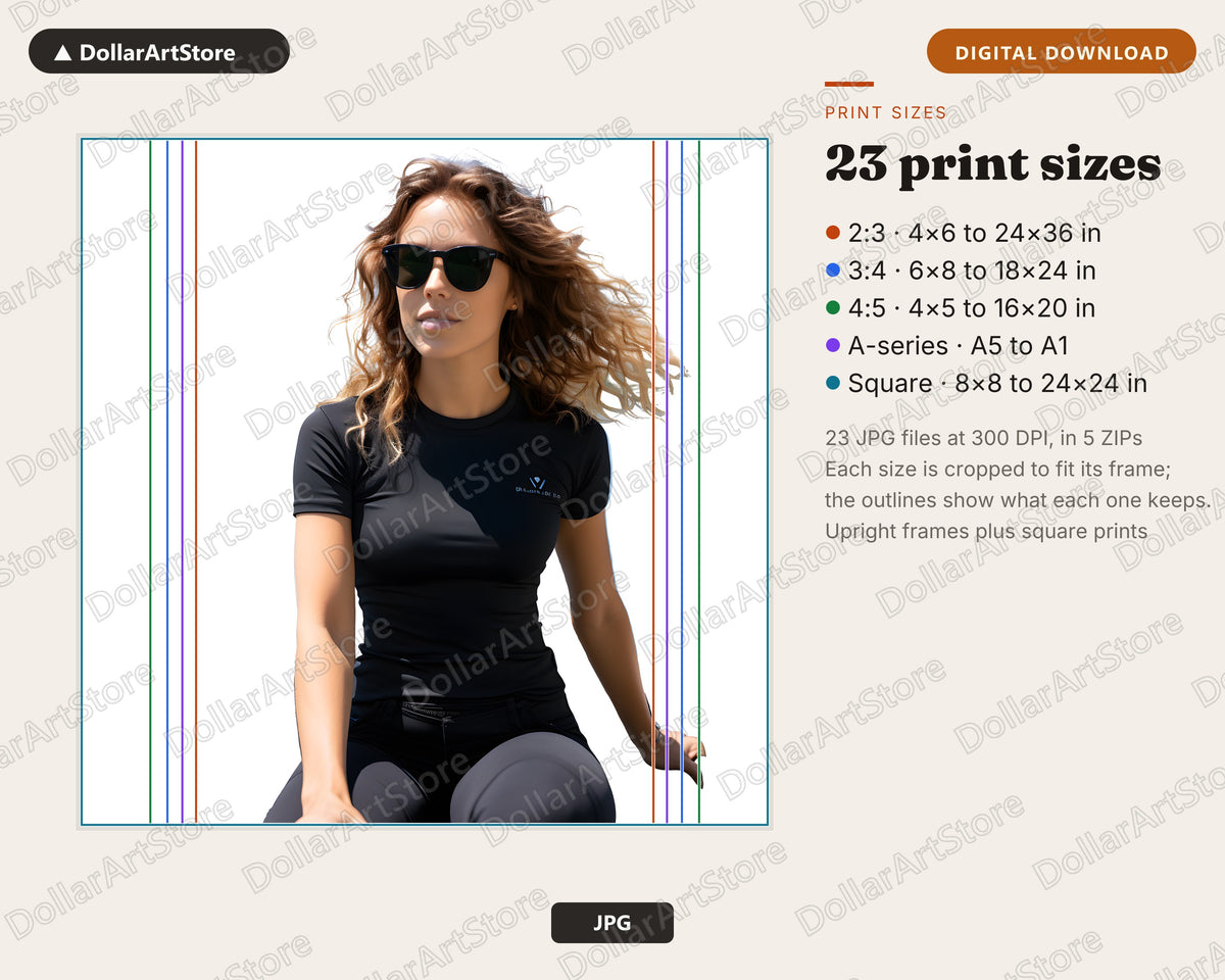 Cool Girl Fashion Portrait with Sunglasses - Printable Wall Art Digital Download