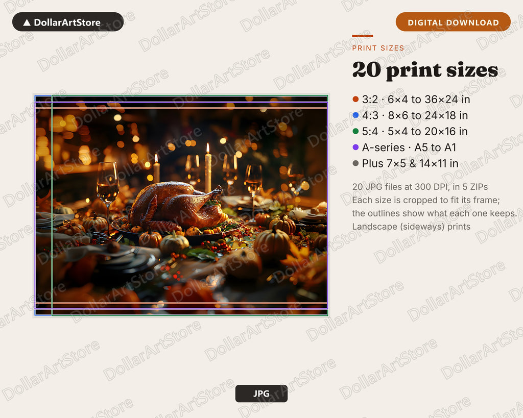 Roasted Turkey Dinner Table Printable Wall Art | Thanksgiving Harvest Digital Download