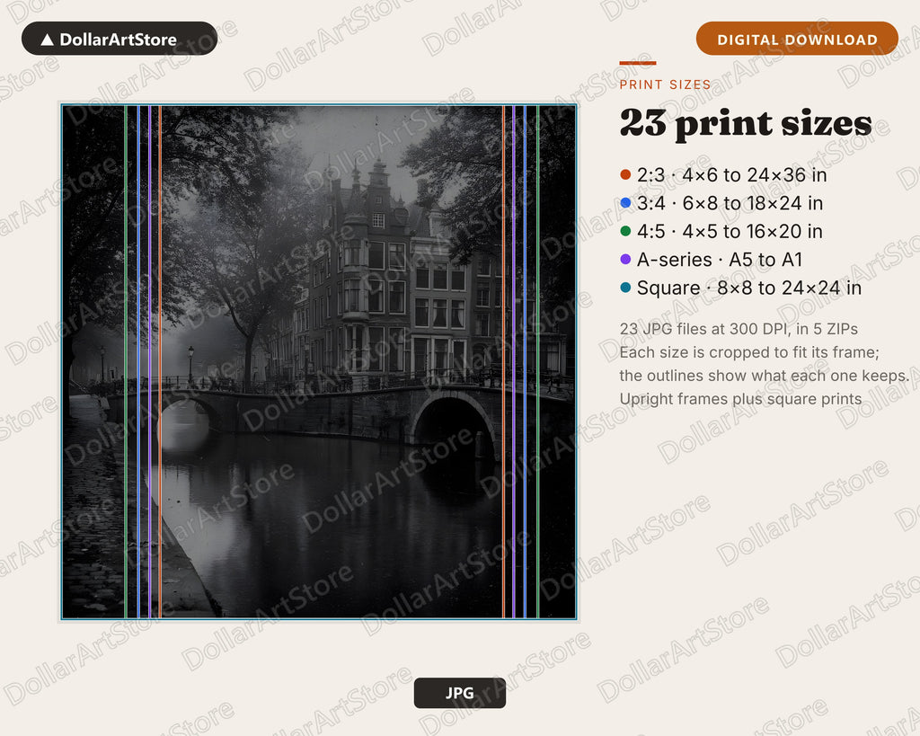 Amsterdam Canal Bridge Black & White Printable Wall Art
