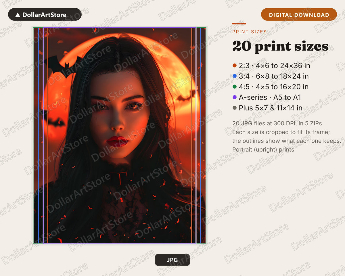 Spooky Woman Gothic Portrait Printable Wall Art Digital Download