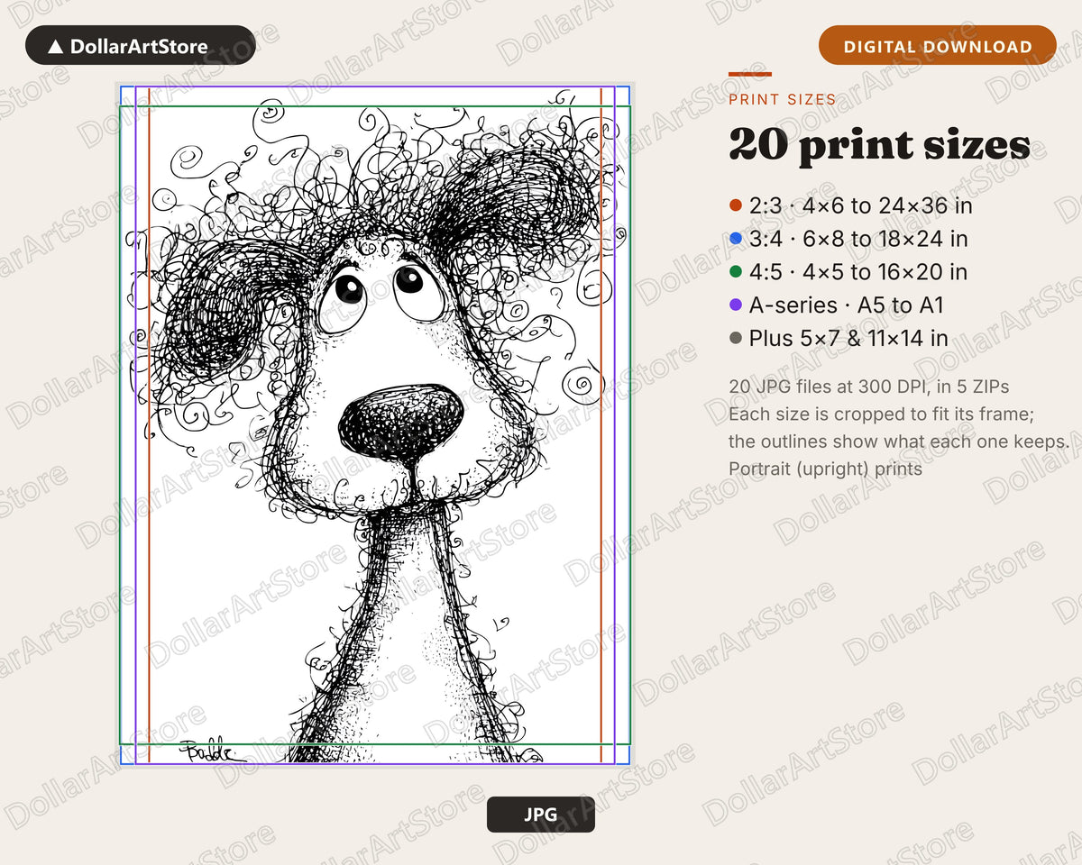 Whimsical Creature Line Drawing Printable Wall Art Digital Download