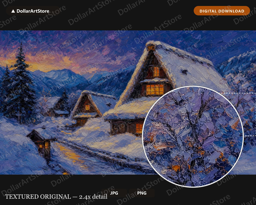 Cozy Winter Frame TV Art, Snow Mountain Cottage Landscape, Samsung Frame TV 4K Digital Download