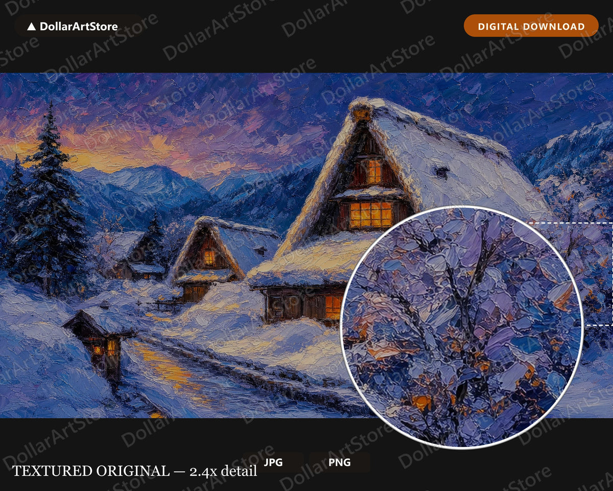 Cozy Winter Frame TV Art, Snow Mountain Cottage Landscape, Samsung Frame TV 4K Digital Download