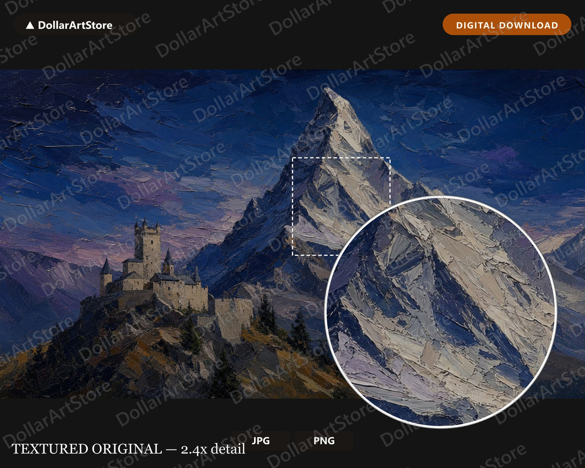 Alpine Castle Mountain Frame TV Art, Cozy Textured Landscape Samsung TV Download, 4K Scenery Screensaver
