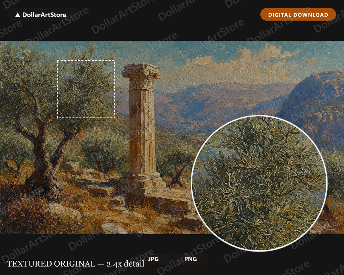 Cozy Scenic Frame TV Art, Ancient Greek Temple Ruins, Samsung Frame TV Digital Download, 4K Textured Landscape Screensaver