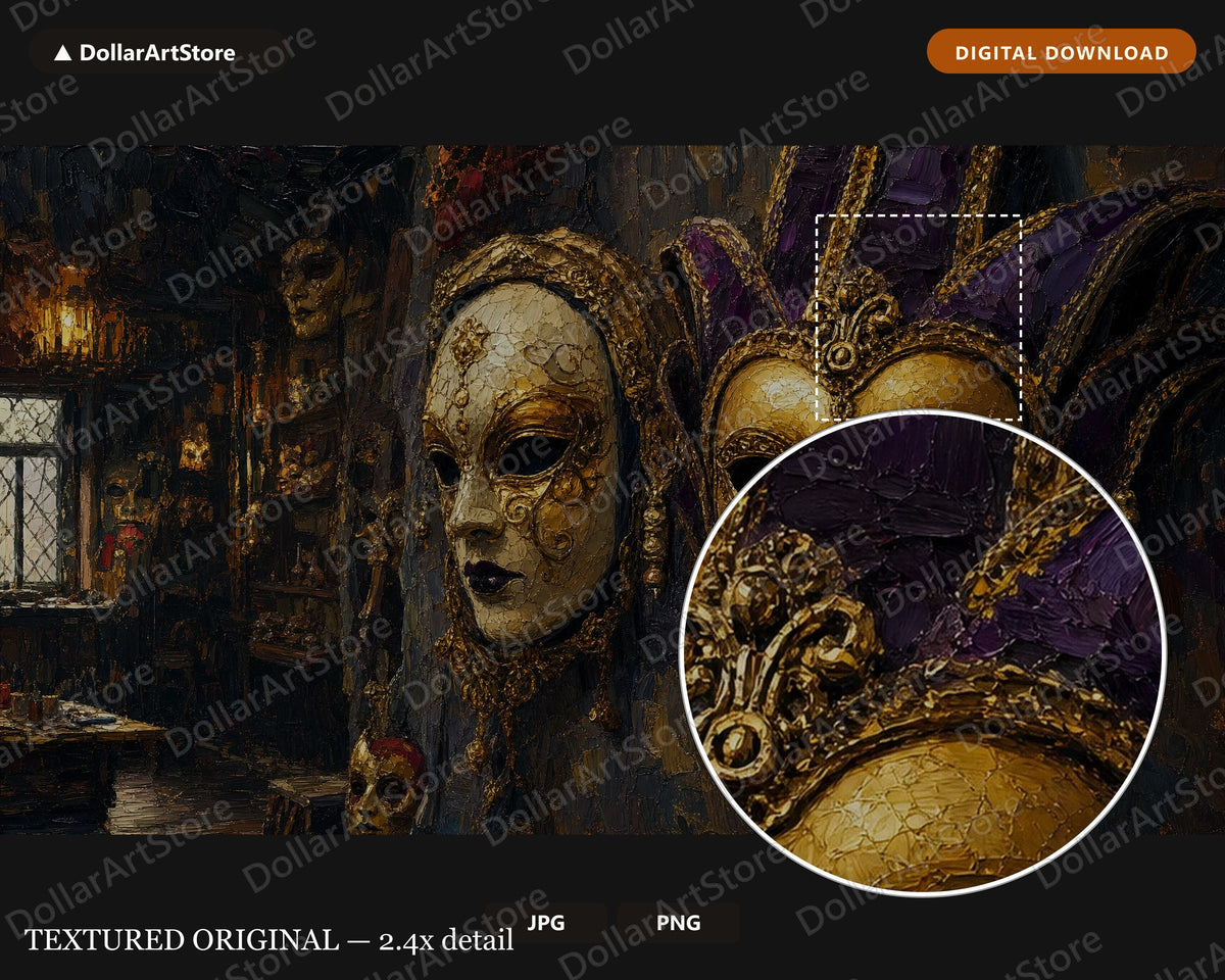Venetian Mask Workshop Frame TV Art, Moody Dark Gold Samsung Frame TV Digital Download 4K