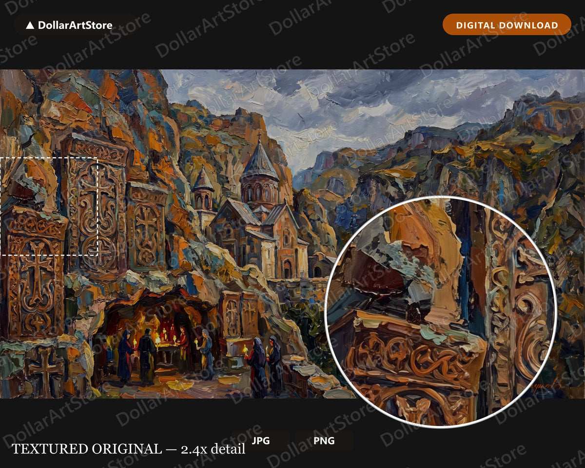 Cozy Monastery Frame TV Art, Armenian Cave Church Landscape, Samsung Frame TV Digital Download, 4K Textured Scenery Art