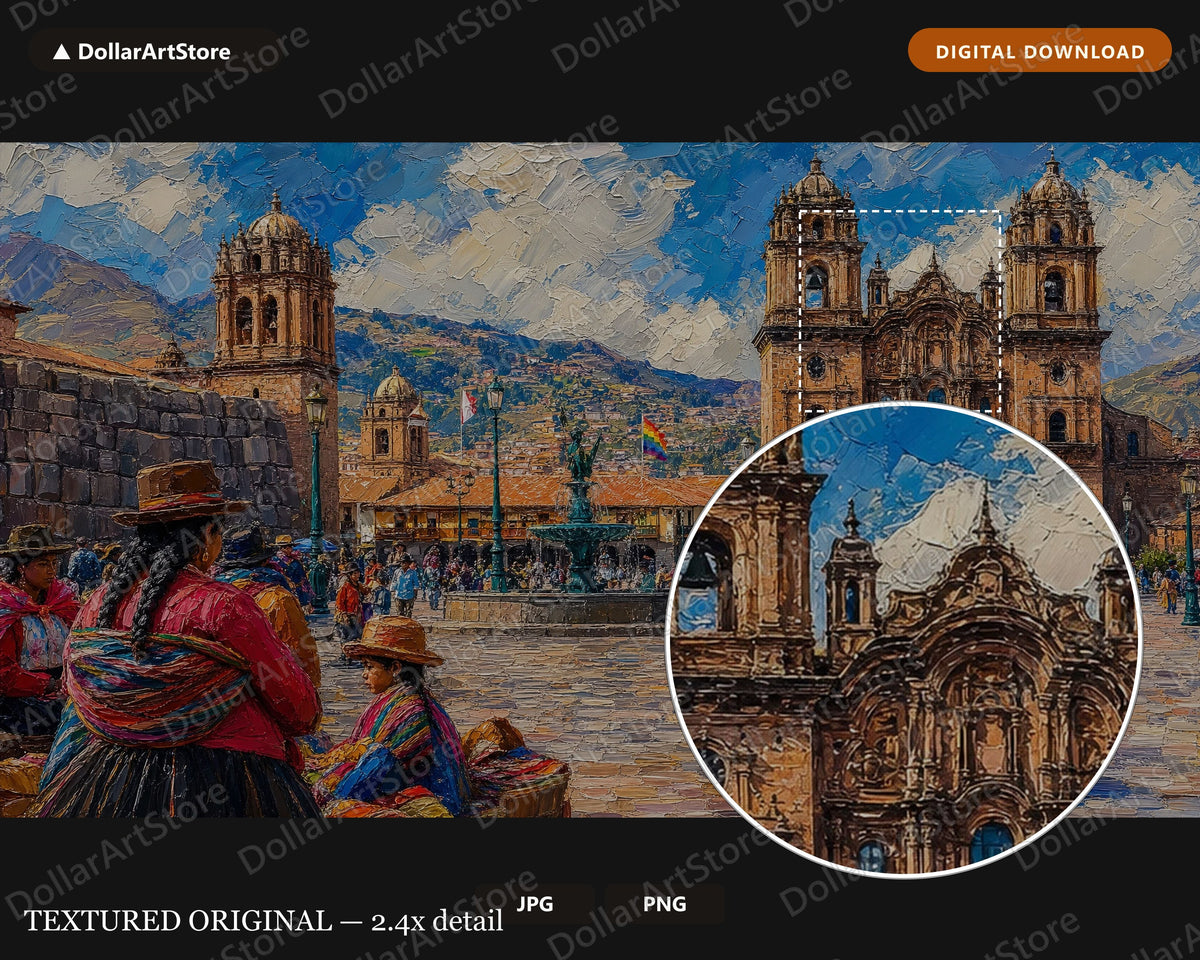 Peruvian Cathedral Textured Andean Architecture Scenery Frame TV Art