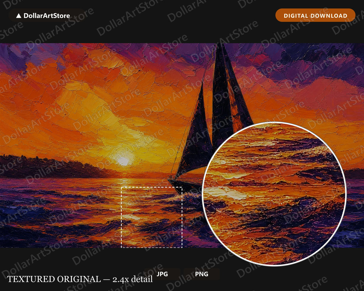 Textured Sailboat Sunset Samsung Frame TV Art | Digital Download