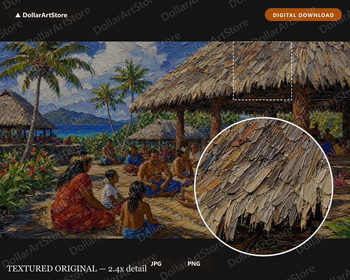 Tropical Fale Village Frame TV Art, Samsung Frame TV Digital Download, 4K Textured Scenery