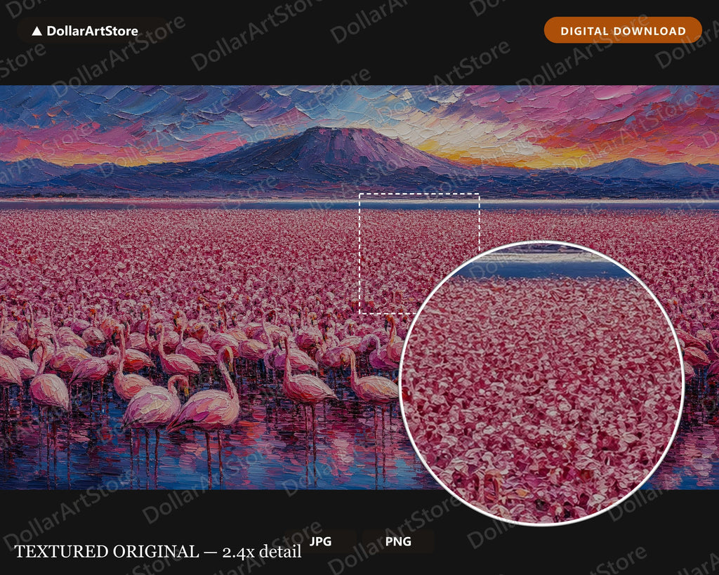 Textured Flamingo Landscape Frame TV Art, Samsung 4K TV Digital Download, Scenic Volcano Screensaver Art