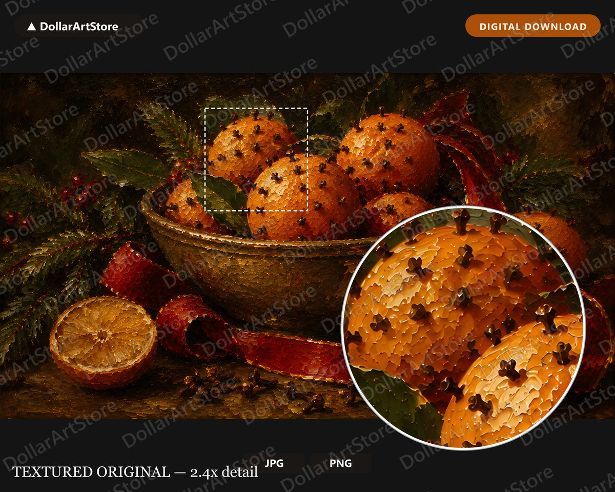 Cozy Holiday Frame TV Art, Christmas Oranges & Cloves Samsung TV Digital Download, 4K Textured Festive Screensaver Art
