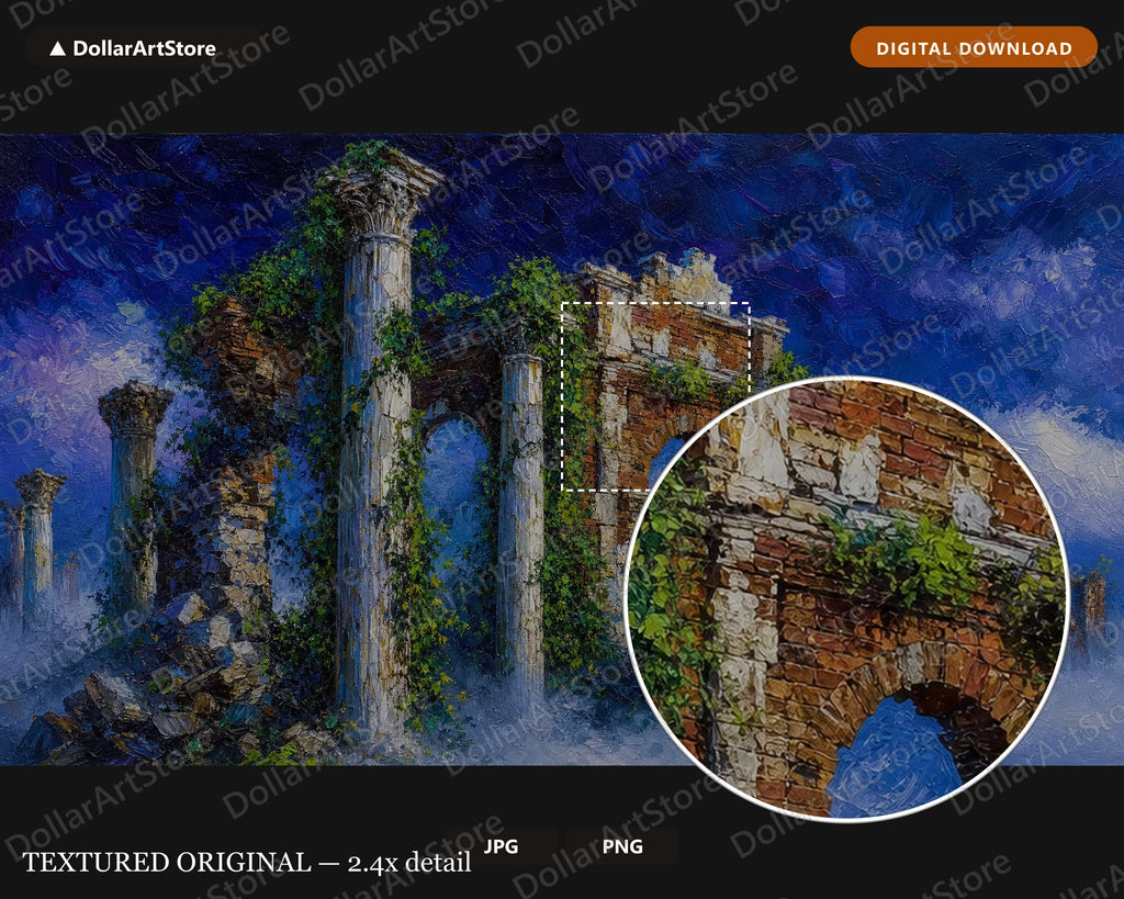 Cozy Scenery Frame TV Art, Roman Ruins Evening Mist, Samsung Frame TV Digital Download 4K
