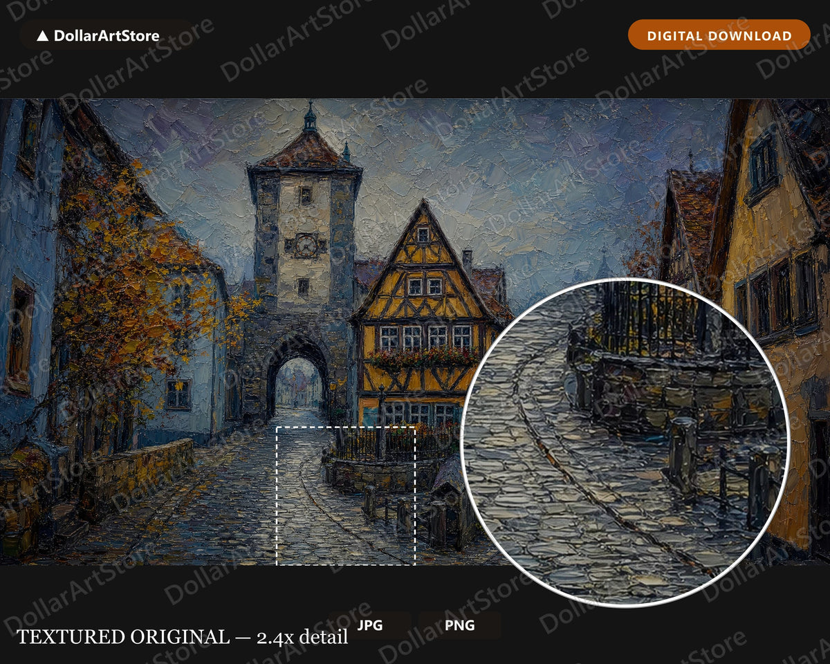 Cozy Medieval European Town Frame TV Art, Samsung Frame TV Digital Download, 4K Textured Scenery