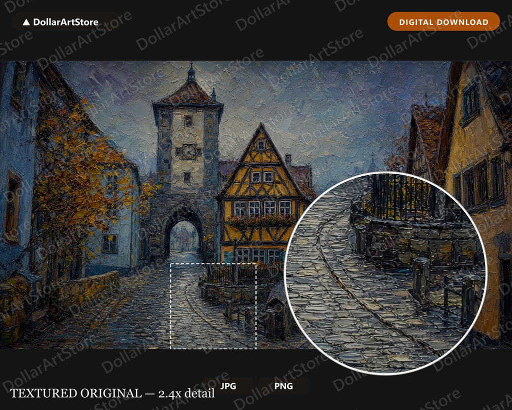 Cozy Medieval European Town Frame TV Art, Samsung Frame TV Digital Download, 4K Textured Scenery