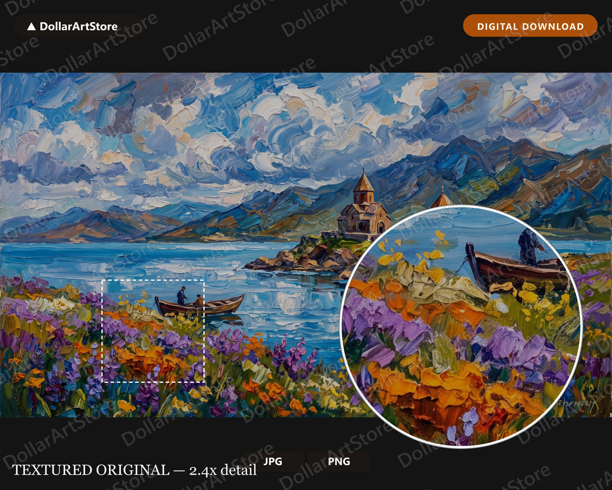 Cozy Mountain Lake Sevan Armenia Frame TV Art, Samsung Frame TV , 4K Textured Landscape