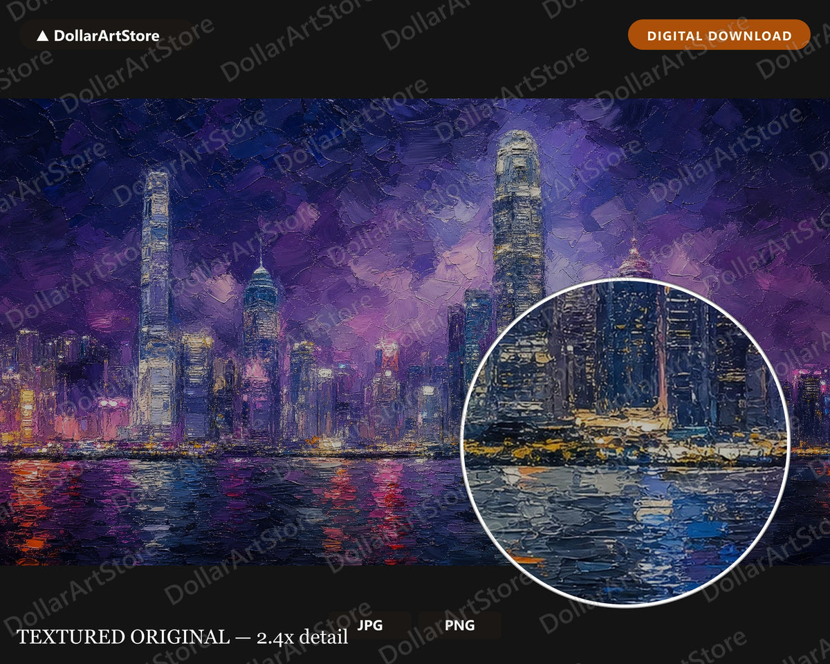 Cozy Purple City Skyline Frame TV Art, Samsung Frame TV Digital Download, 4K Textured Urban Screensaver Art