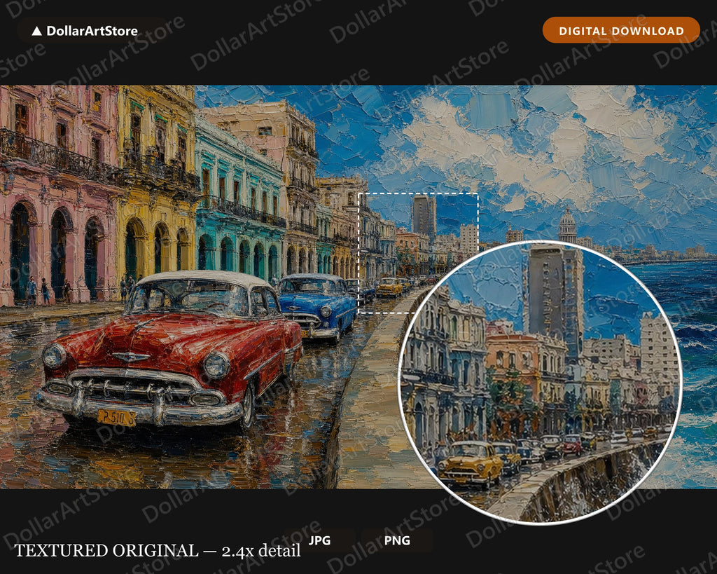 Cozy Havana Street Scene Frame TV Art, Samsung Frame TV Digital Download, 4K Textured Scenery
