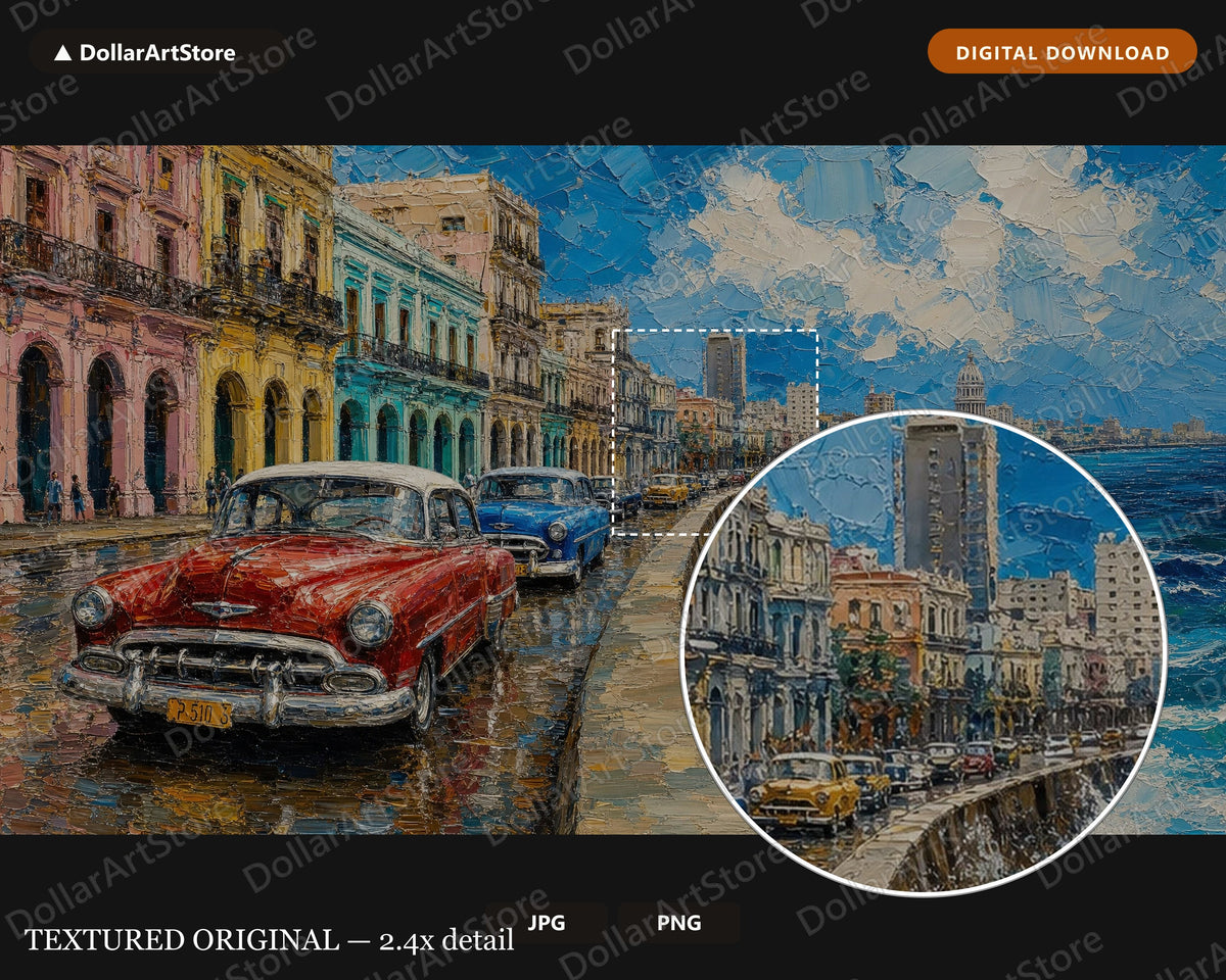 Cozy Havana Street Scene Frame TV Art, Samsung Frame TV Digital Download, 4K Textured Scenery