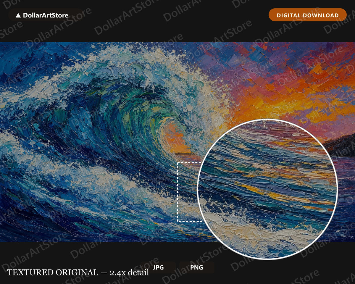 Cozy Coastal Wave Frame TV Art, Samsung Frame TV Digital Download, 4K Textured Ocean Sunset
