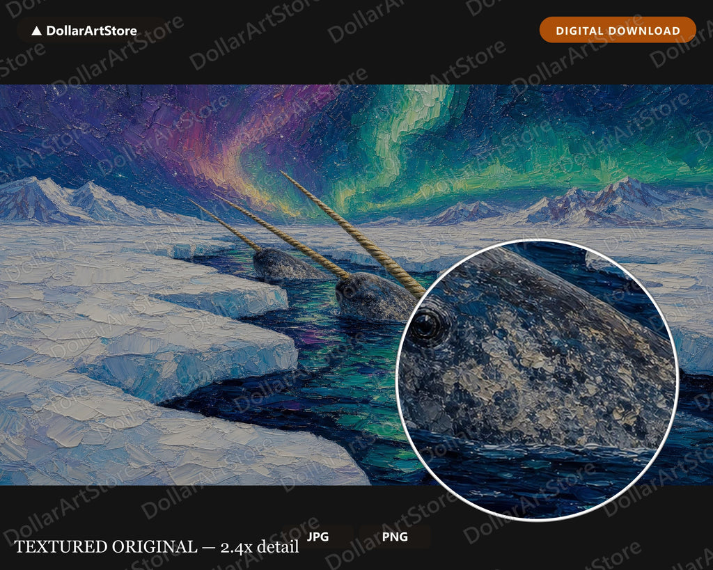 Cozy Arctic Narwhal in Polar Aurora Frame TV Art