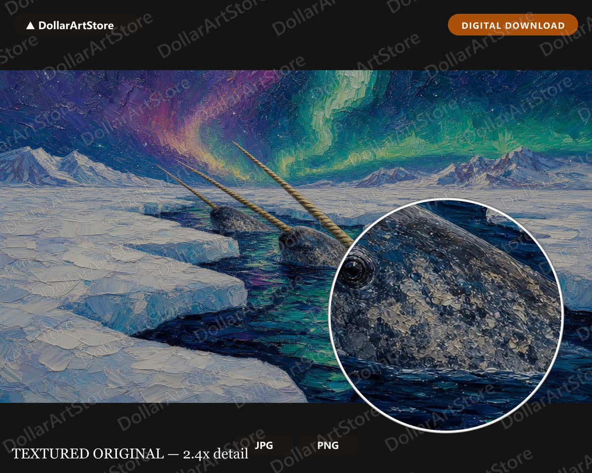 Cozy Arctic Narwhal in Polar Aurora Frame TV Art