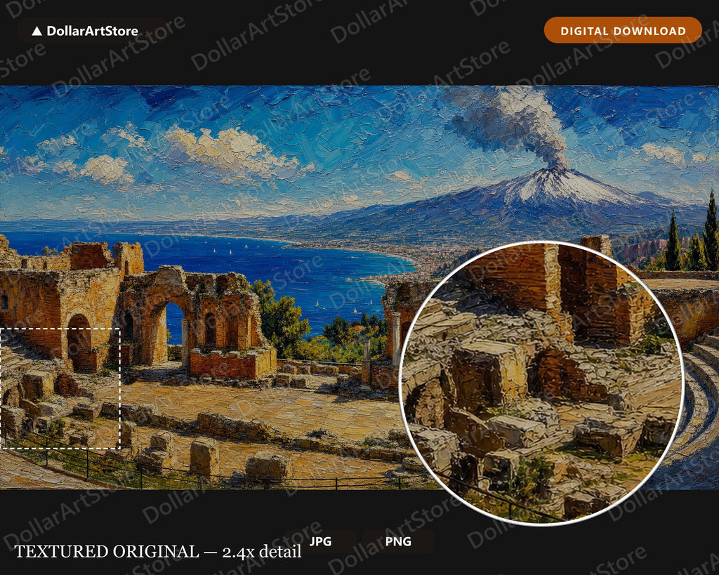 Cozy Mediterranean Frame TV Art, Ancient Theatre Taormina Sicily, Samsung Frame TV Digital Download 4K