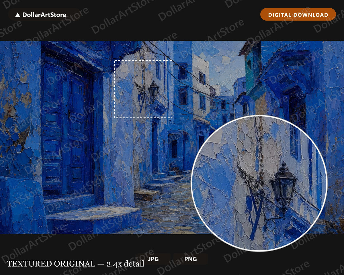 Textured Blue Street Scenery Frame TV Art, Samsung Frame TV Digital Download, 4K Architectural Art