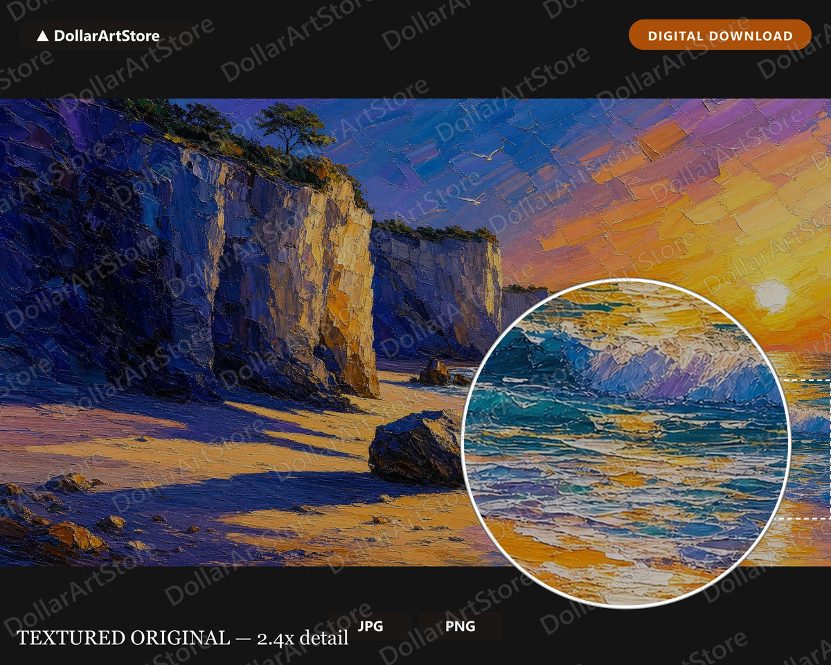 Cozy Coastal Cliffs Frame TV Art, Sunset Scenery Samsung Frame TV Download 4K