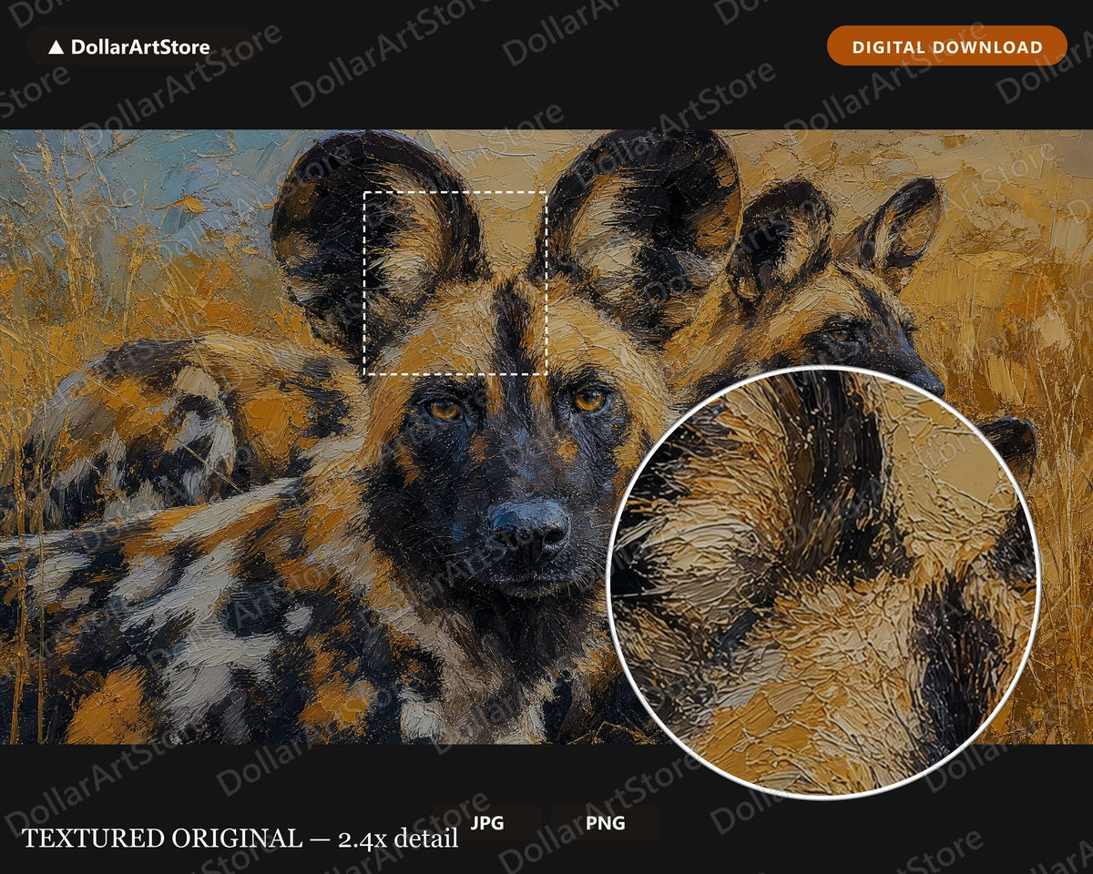 African Wild Dogs Frame TV Art, Samsung Frame TV Digital Download, 4K Earthy Textured Screensaver