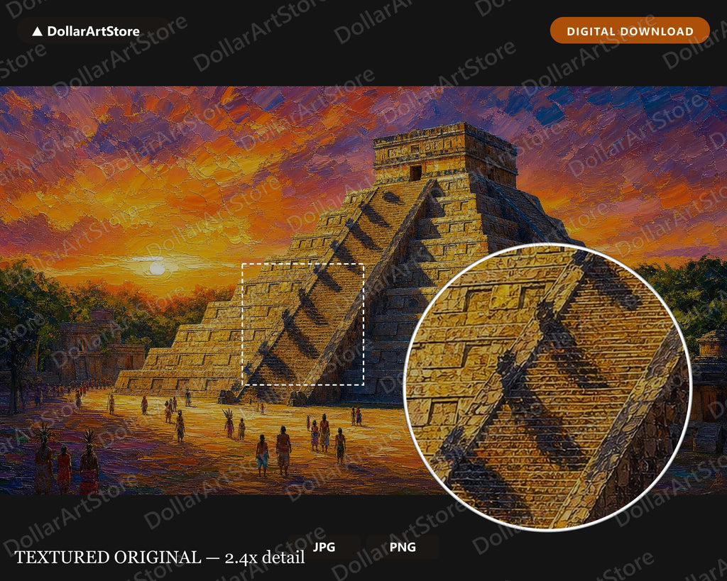 Aztec Pyramid Sunset Frame TV Art, Textured Landscape 4K Digital Download, Samsung Frame TV Screensaver