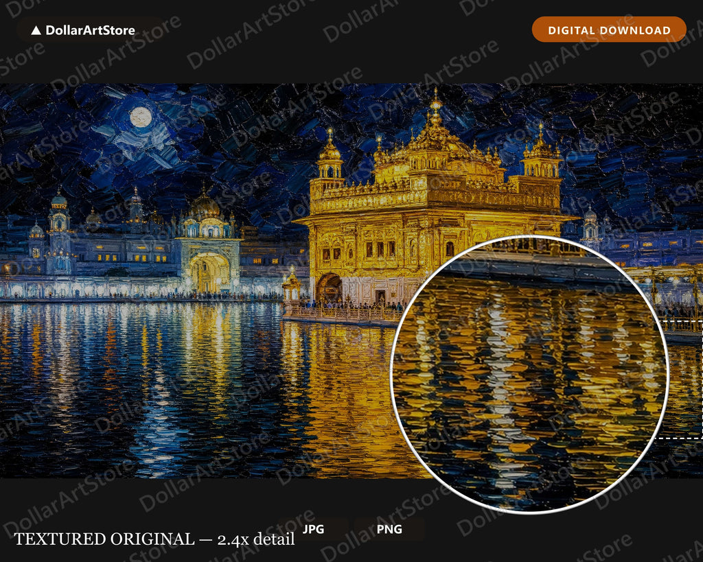 Golden Temple Night Frame TV Art, Cozy Scenery Samsung Digital Download, 4K Textured Waterfront TV Art