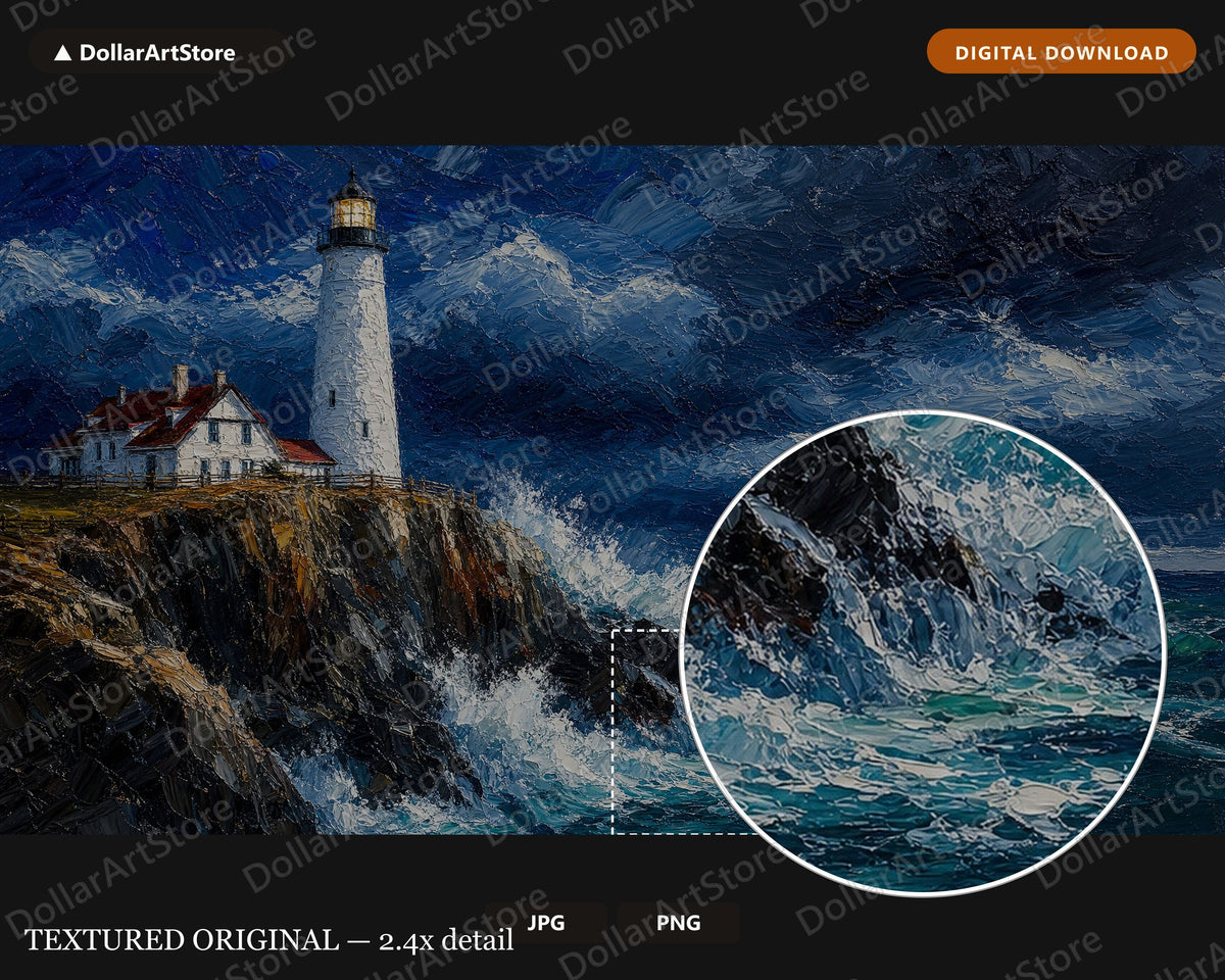 Cozy Lighthouse Frame TV Art, Samsung Frame TV Digital Download, 4K Textured Coastal Scenery