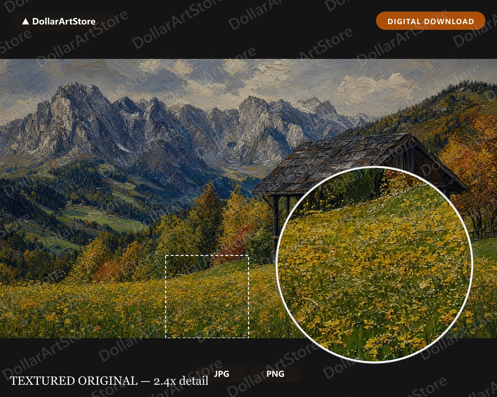 Cozy Rustic Frame TV Art, Alpine Mountain Cottage Samsung Frame TV Digital Download, 4K Textured Scenery