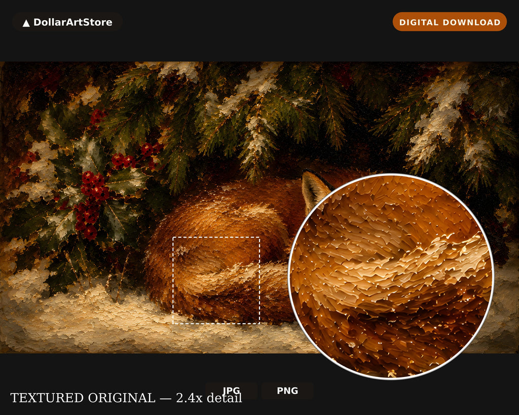 Cozy Fox Winter Frame TV Art, Samsung Frame TV Digital Download, 4K Textured Holiday Scenery