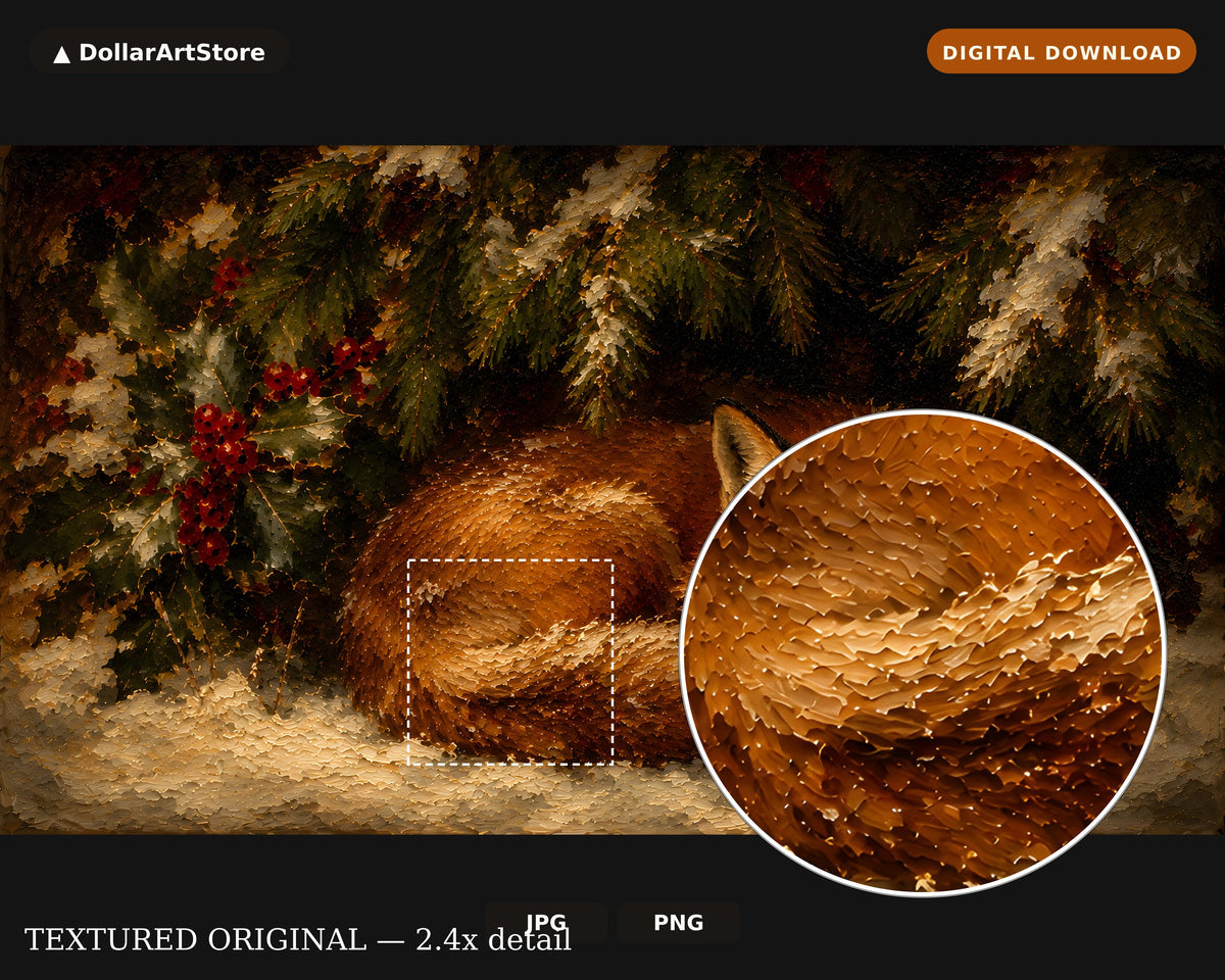 Cozy Fox Winter Frame TV Art, Samsung Frame TV Digital Download, 4K Textured Holiday Scenery