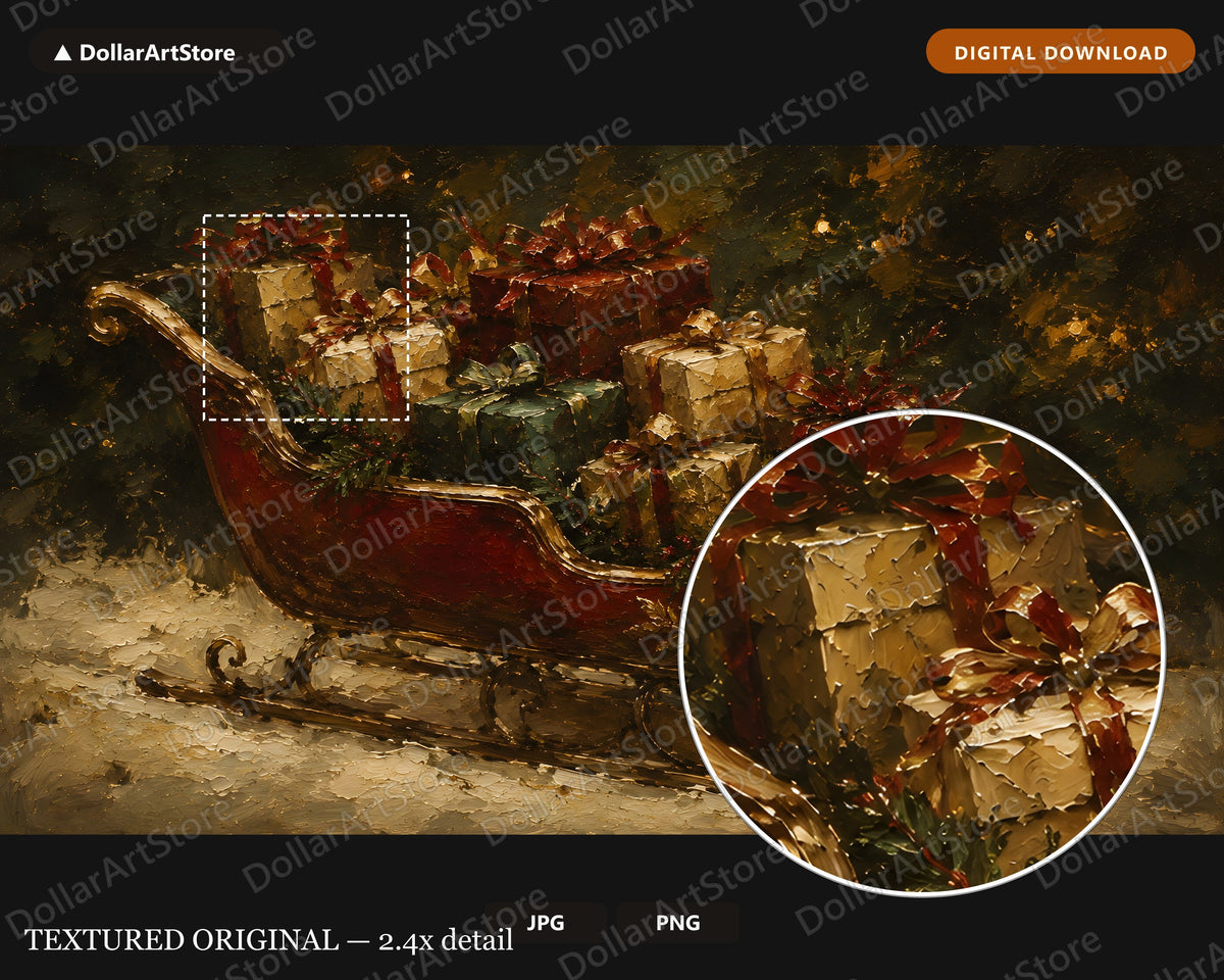 Cozy Holiday Frame TV Art, Christmas Sleigh Samsung Frame TV Digital Download 4K