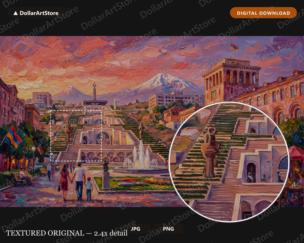 Cozy Yerevan Cascade Frame TV Art, Samsung Frame TV Digital Download, 4K Textured Scenery
