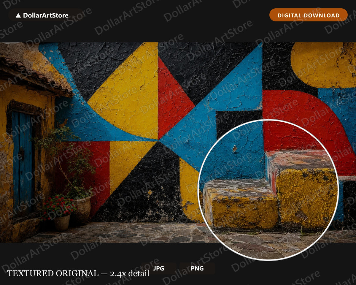 Colorful Geometric Wall Frame TV Art, Textured African Architecture, 4K Samsung Frame TV Digital Download