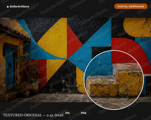 Colorful Geometric Wall Frame TV Art, Textured African Architecture, 4K Samsung Frame TV Digital Download