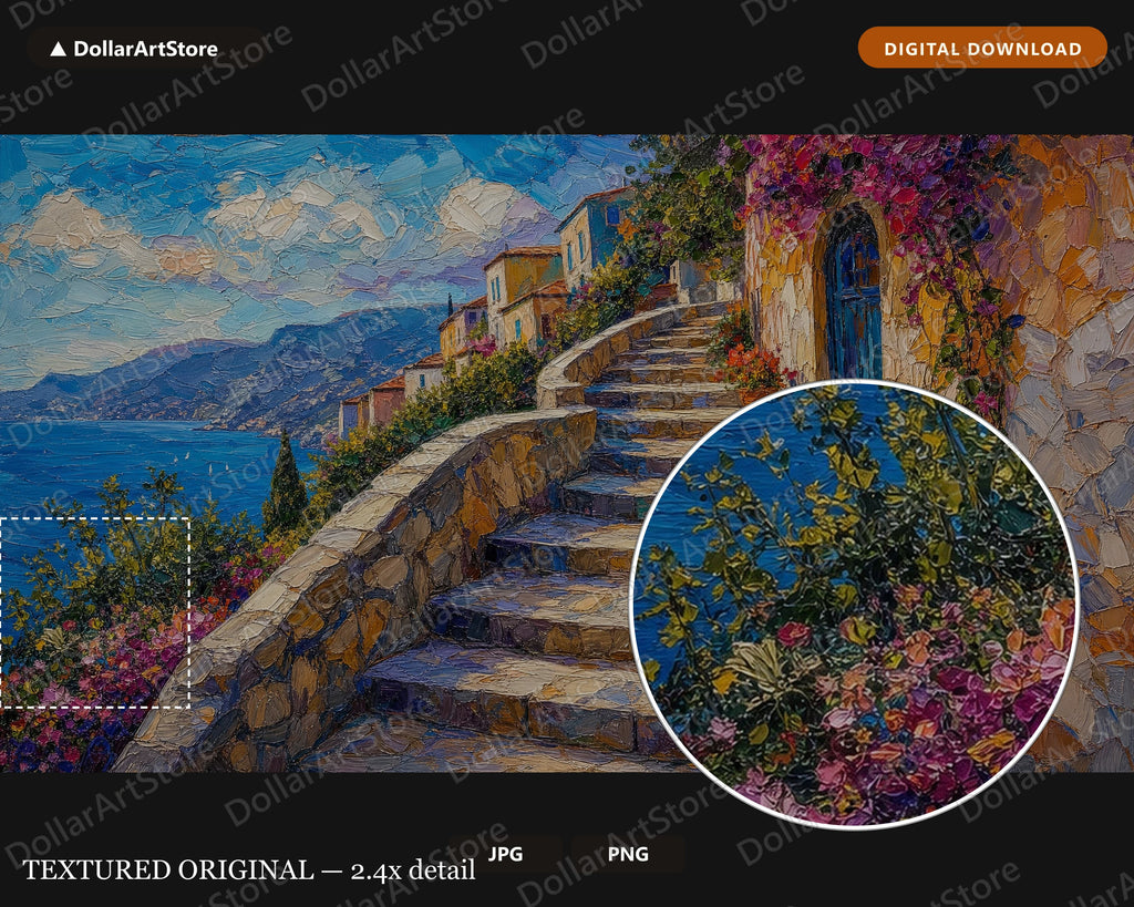 Cozy Mediterranean Coastal Frame TV Art, Samsung Frame TV Digital Download, 4K Textured Screensaver