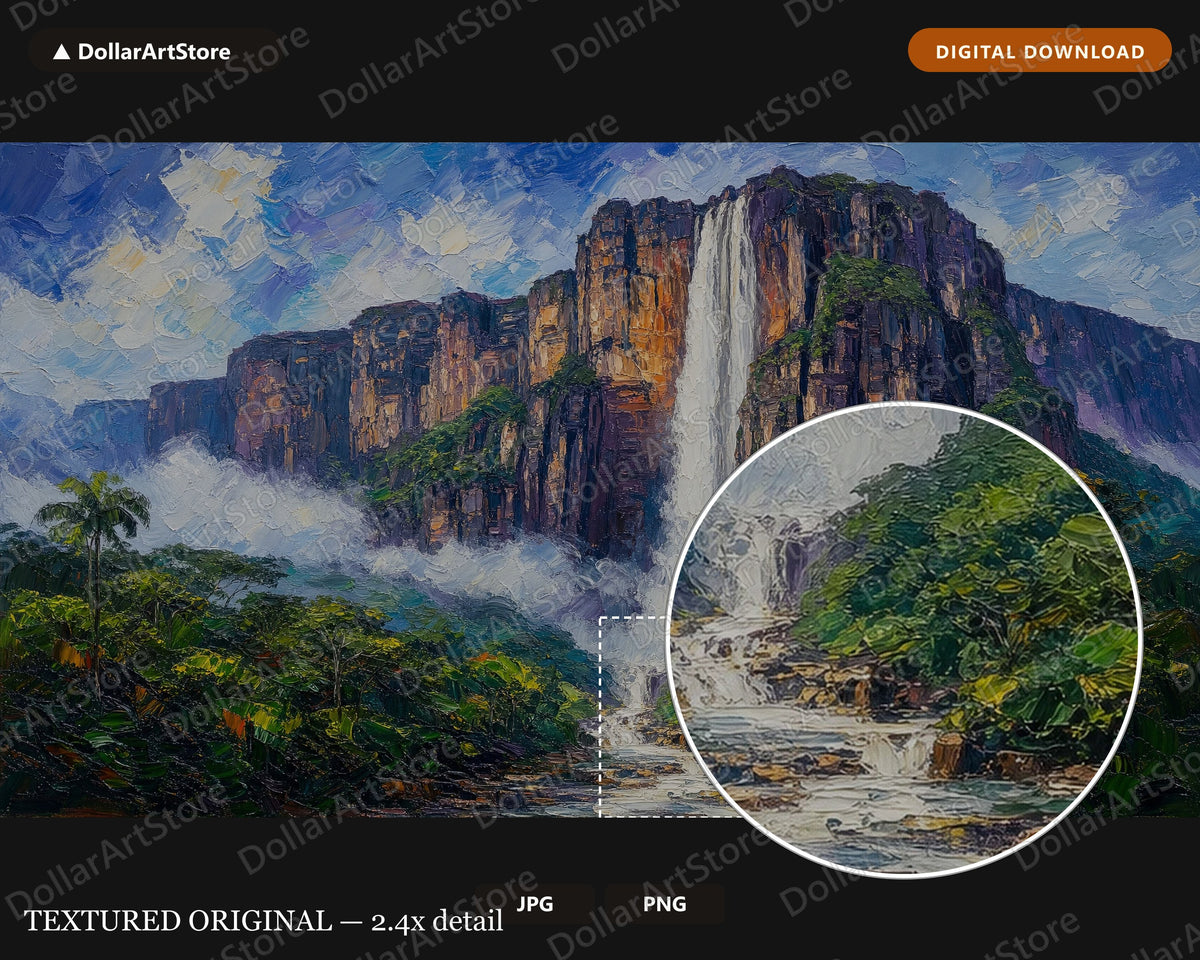 Cozy Tropical Waterfall Scenery Frame TV Art, Samsung Frame TV Digital Download, 4K Textured Landscape Art