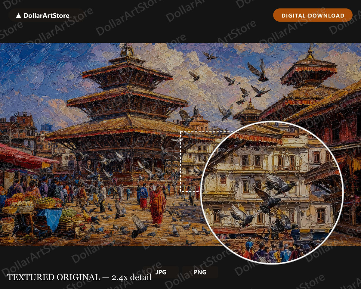 Cozy Textured South Asia Frame TV Art, Samsung TV Screensaver, 4K Temple Market Download