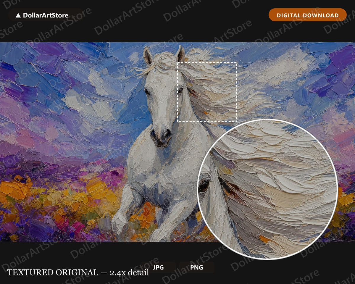White Horse Frame TV Art, Samsung Frame TV Digital Download, Textured Landscape 4K Screensaver
