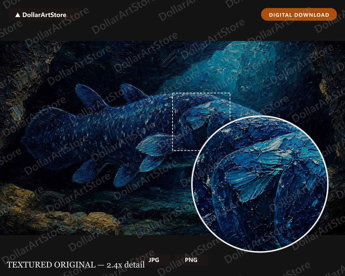 Cozy Dark Underwater Frame TV Art, Samsung Frame TV Digital Download, 4K Coelacanth Screensaver Art