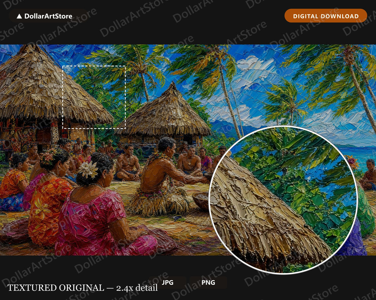 Cozy Fiji Village Frame TV Art, Samsung Frame TV Digital Download, 4K Tropical Scenery
