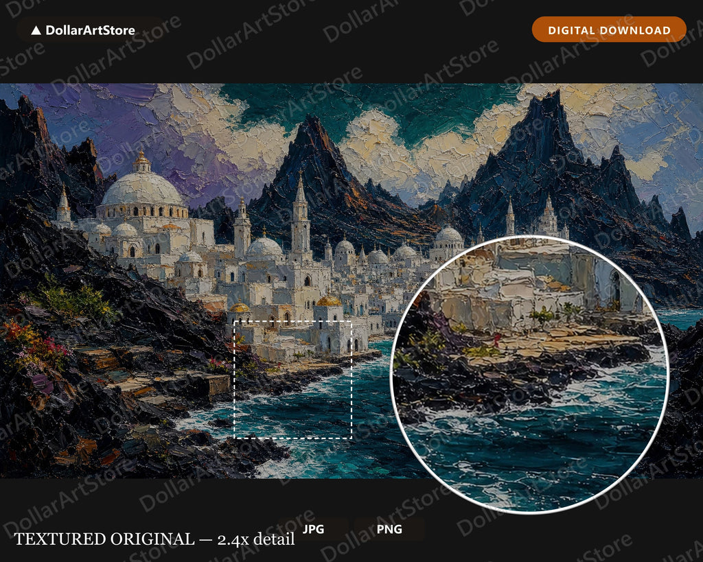  Fantasy Coastal Town Textured Frame TV Art